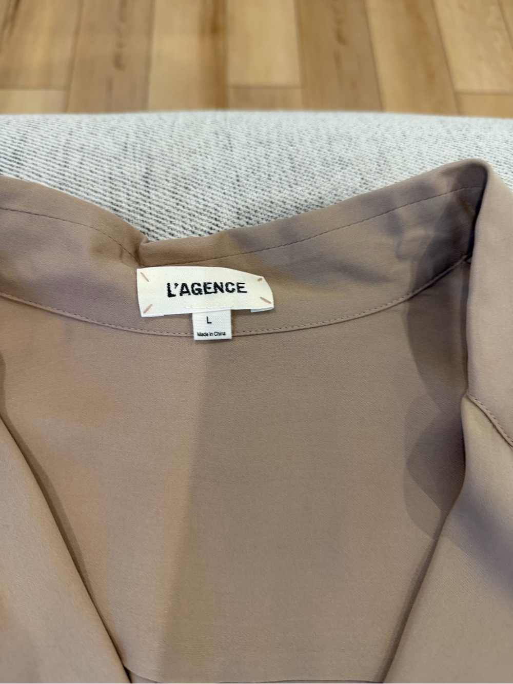 L'AGENCE women’s Taupe Wrap-Front Long Sleeve Blouse - Picture 5 of 5